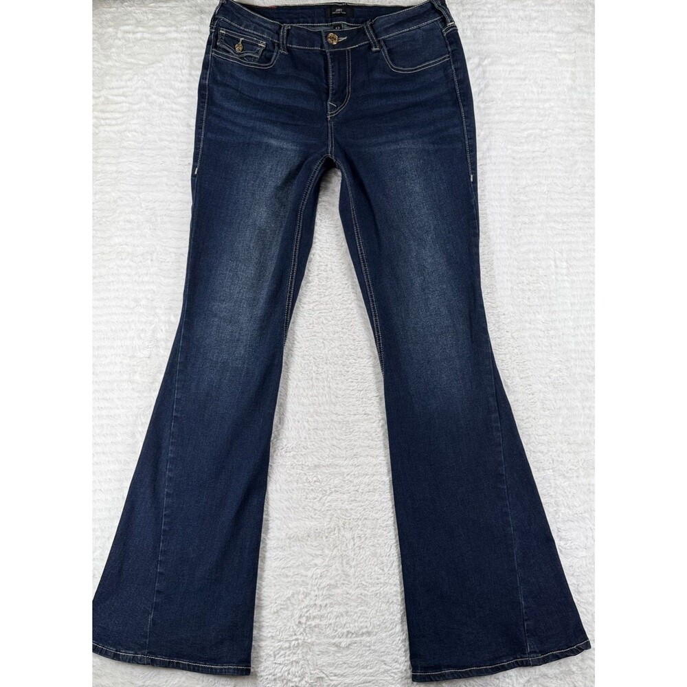 True Religion Jeans Womens Size 29 Blue Joey Mid Rise Flare Flap Pockets Stretch